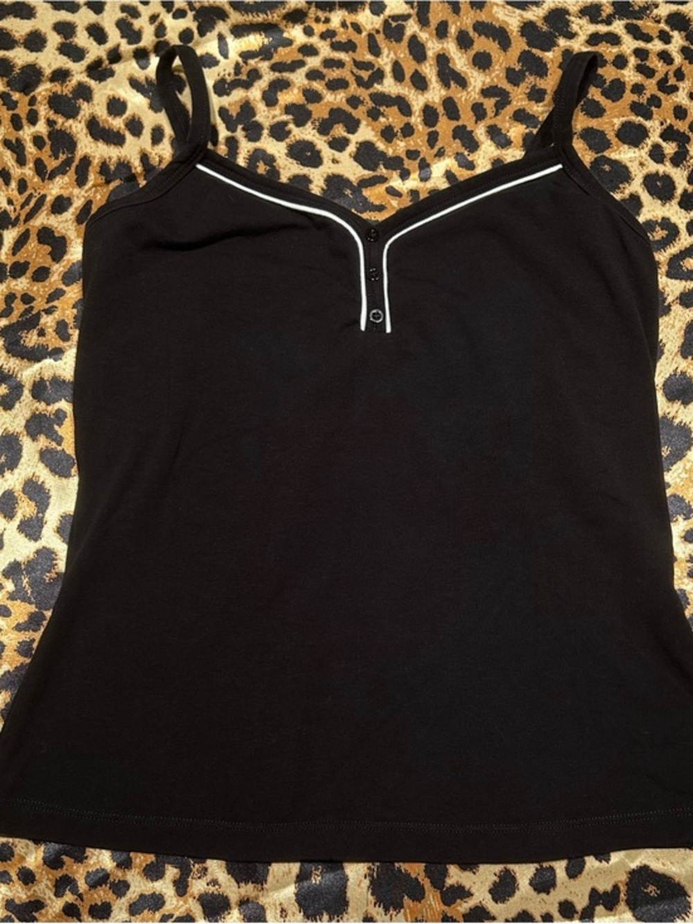 Y2K Gloria Vanderbilt Black Cami Tank Top With White Piping